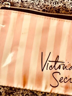 Victoria's Secret Pink & White Striped Cosmetic bag  with Keyring